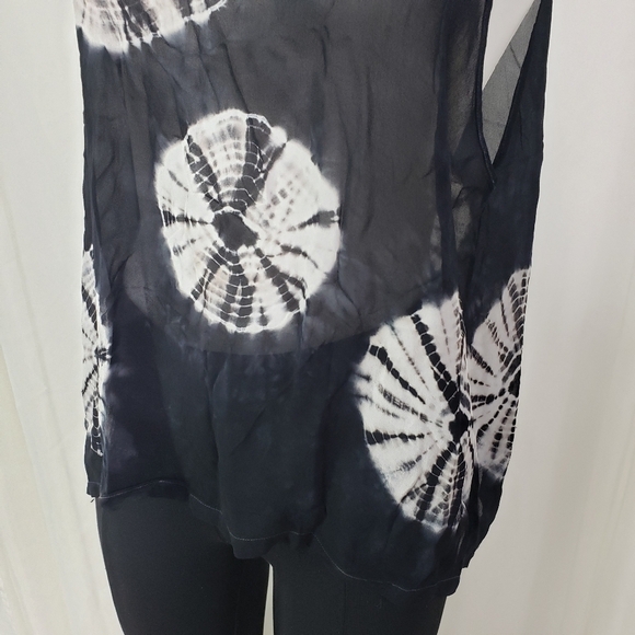 Lacausa black white flowy tie dye viscose sheer sleeveless top size XS - Picture 3 of 7